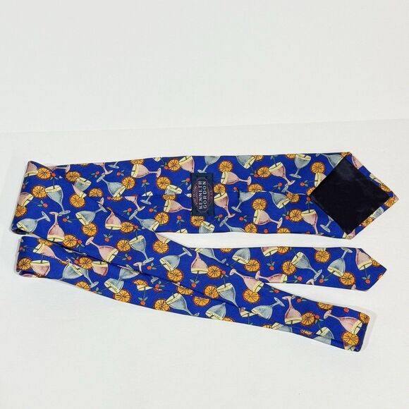 Kenneth Gordon Tie Silk Cocktail Martini Drinks Print Blue Wide 4” Italy Vintage - Picture 3 of 10